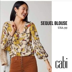 CAbi Sequel Blouse #3954 Warm Large Scale Floral Pullover Smocked Sleeve…